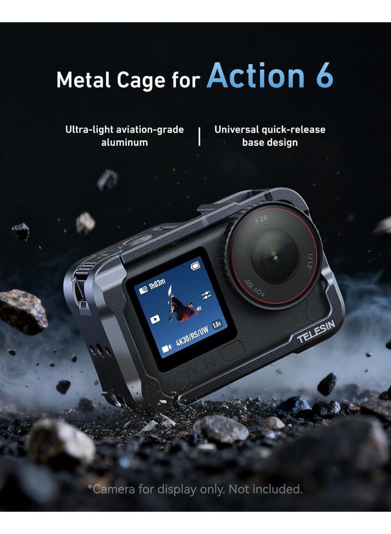 TELESIN Aluminum Alloy Protective Frame Case for DJI Osmo Action 6 Camera, Quick-Release Metal Rabbit Cage Protective Frame Housing Sleeve with 1/4" Screw and Cold Shoe, Action 6 Accessories - Image 2